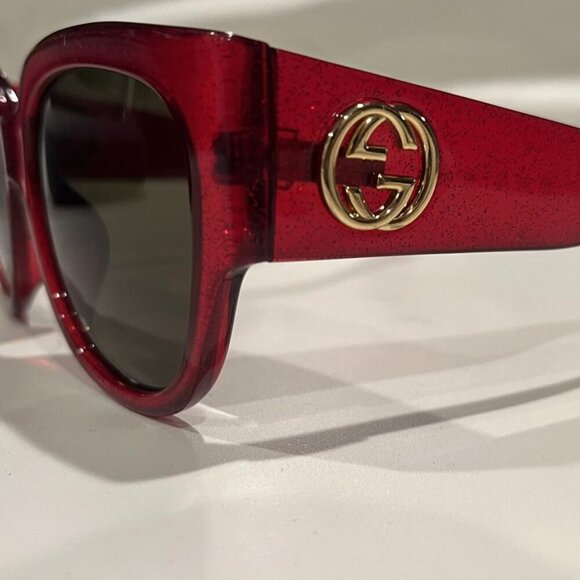 Gucci Glitter Round Frame Sunglasses GG0142SA Red - Picture 7 of 11